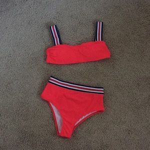 Red Striped High Waisted Bikini